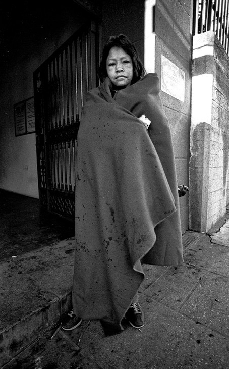 Blanket for comfort, Skid Row, Los Angeles 1980s